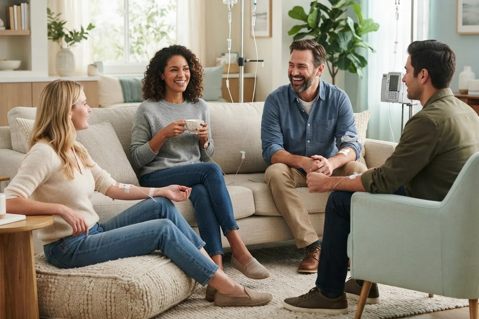 A group of friends receiving IV drips together