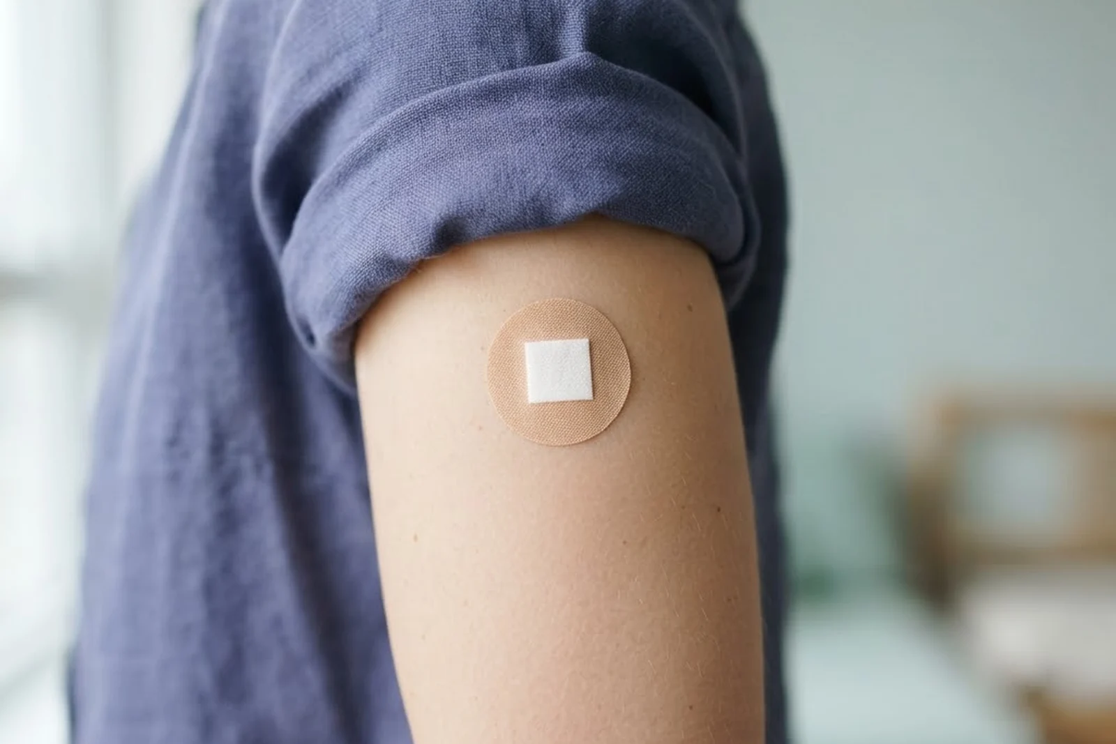 A small round plaster on an upper arm